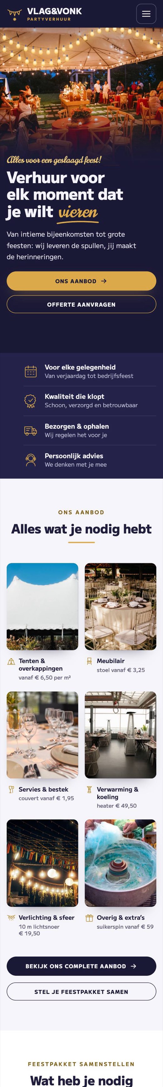 Voorbeeldsite partyverhuur op een telefoon