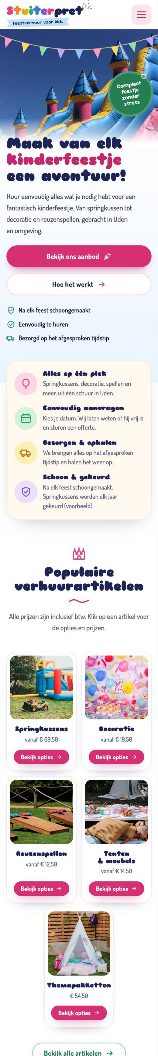 Voorbeeldsite springkussenverhuur op een telefoon